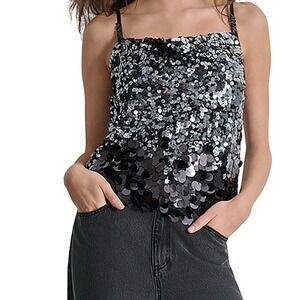 DKNY Paillette Sequin Black Cami Tank Top Women's‎ Medium
